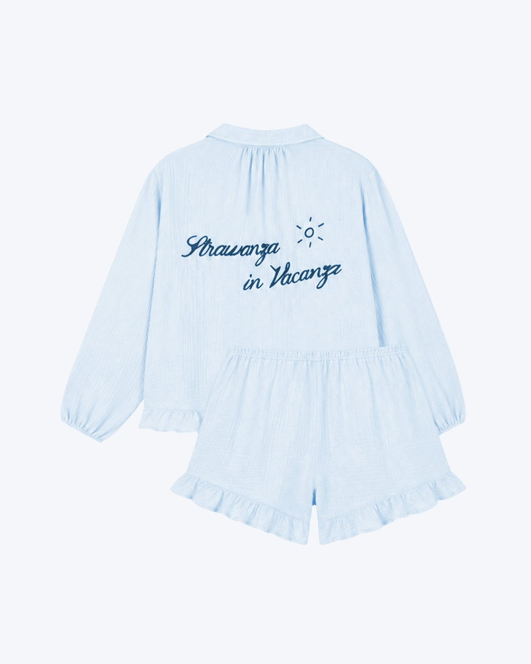 Musselin Bluse und Hose Set hellblau