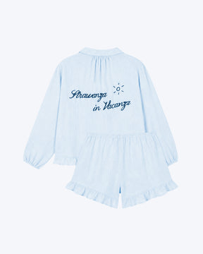 Musselin Bluse und Hose Set hellblau