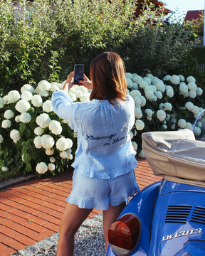 Musselin Bluse und Hose Set hellblau