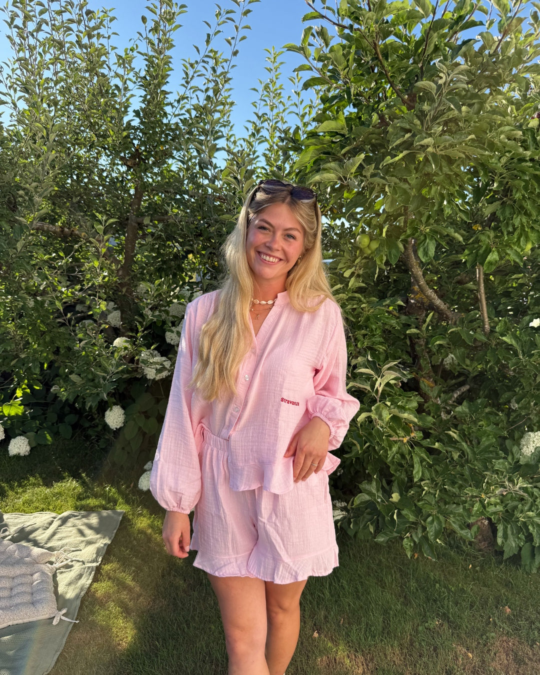 Musselin Bluse und Hose Set rosa