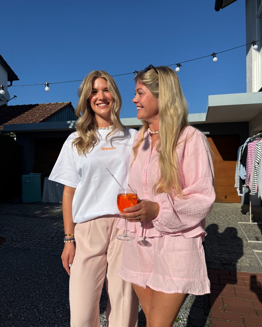 Musselin Bluse und Hose Set rosa