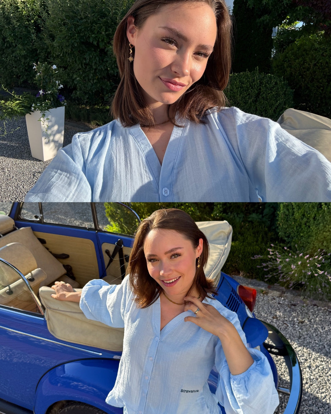 Musselin Bluse und Hose Set hellblau
